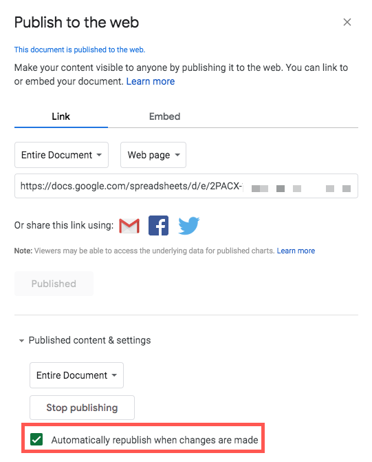 Getting an Embed Script for Shared Google Content